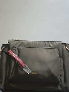 MERSI Olive Green Women's Shoulder Bag with Front Pocket and Gold Hardware